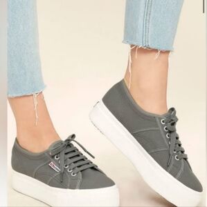 Superga Platform Sneakers in Gray Sage